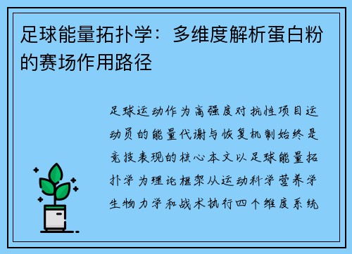 足球能量拓扑学：多维度解析蛋白粉的赛场作用路径