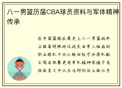 八一男篮历届CBA球员资料与军体精神传承