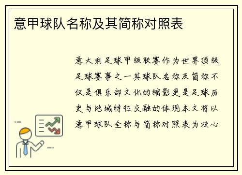 意甲球队名称及其简称对照表