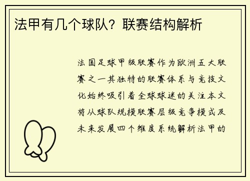 法甲有几个球队？联赛结构解析